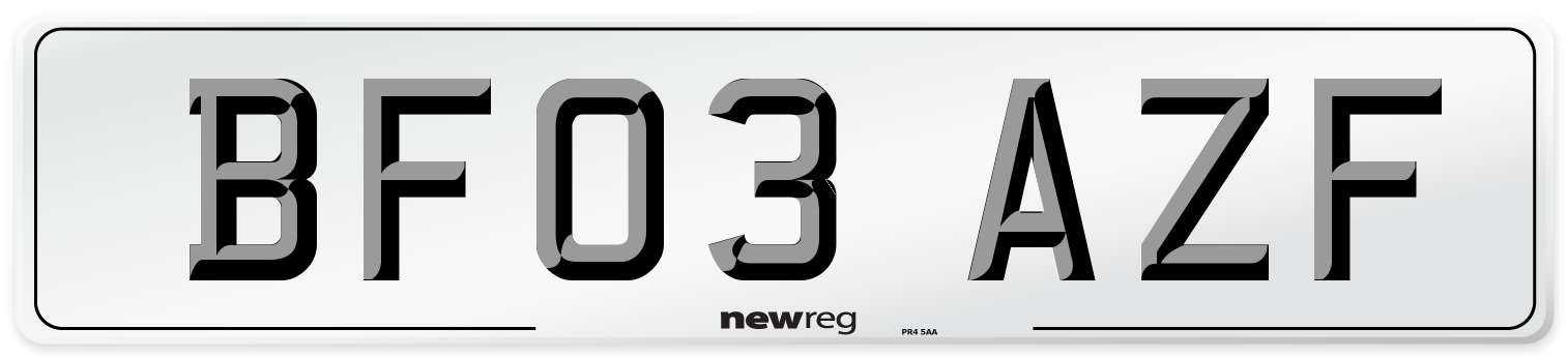 BF03 AZF Number Plate from New Reg